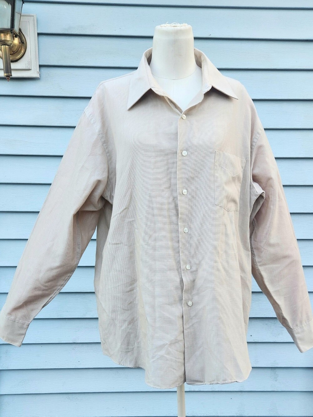 Barrington Mens Beige L/S Dress Shirt Cotton/Polyester Size 17  34/35